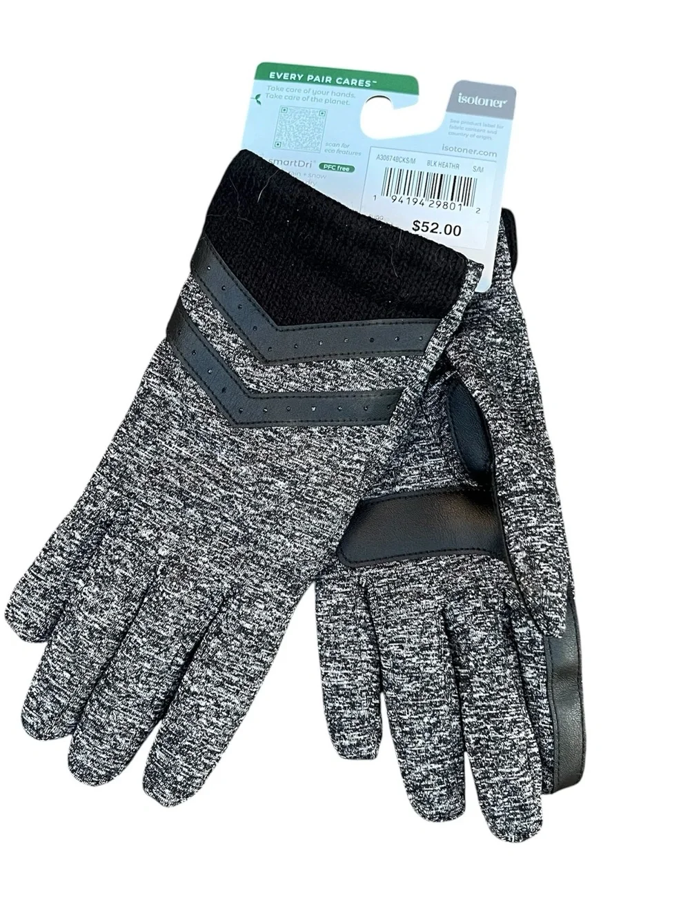 NWT Isotoner smartDRI® Spandex Chevron Gloves with Rib-Knit Cuff SZ S/M